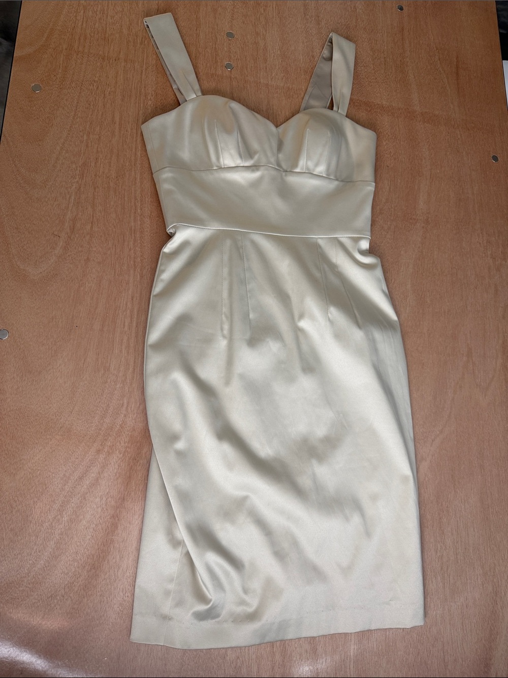 Single Cream Bustier Midi Dress with Wide Straps